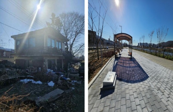 2. 노후한 시설(사진 왼쪽)을 철거하고 새롭게 시민을 위한 수변공간(사진 오른쪽)으로 재탄생한 세심정 주변의 모습..jpg